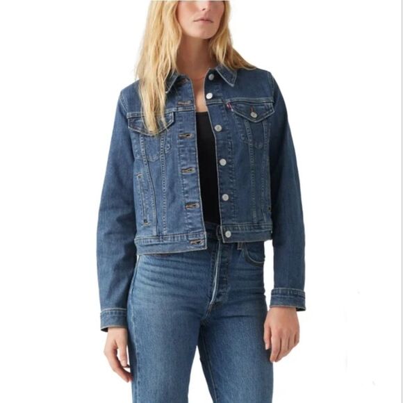 Levi Strauss & Co Women's Original Denim Trucker Jacket Dark Blue Slim Fit NWT - Picture 1 of 4